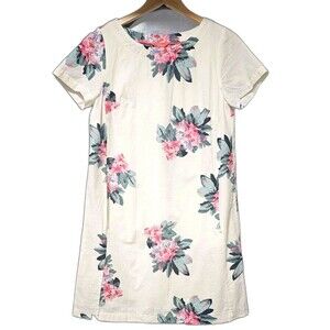 Joules Floral Shift Dress Womens US 6 Cream Pink Green Short Sleeve Pockets